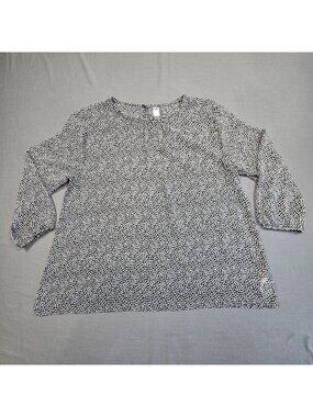Old Navy Large Blouse Black/White Star Print Lightweight Sheer 3/4 Sleeves